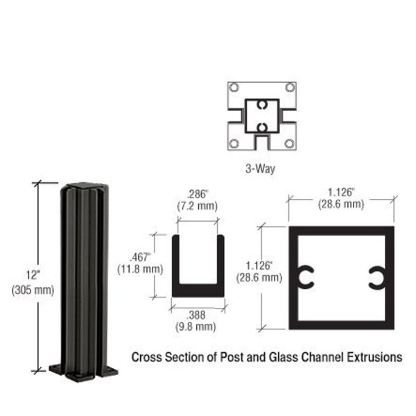 Cr Laurence Matte Black 12 in. 3-Way Design Series Partition Post D990BL123W